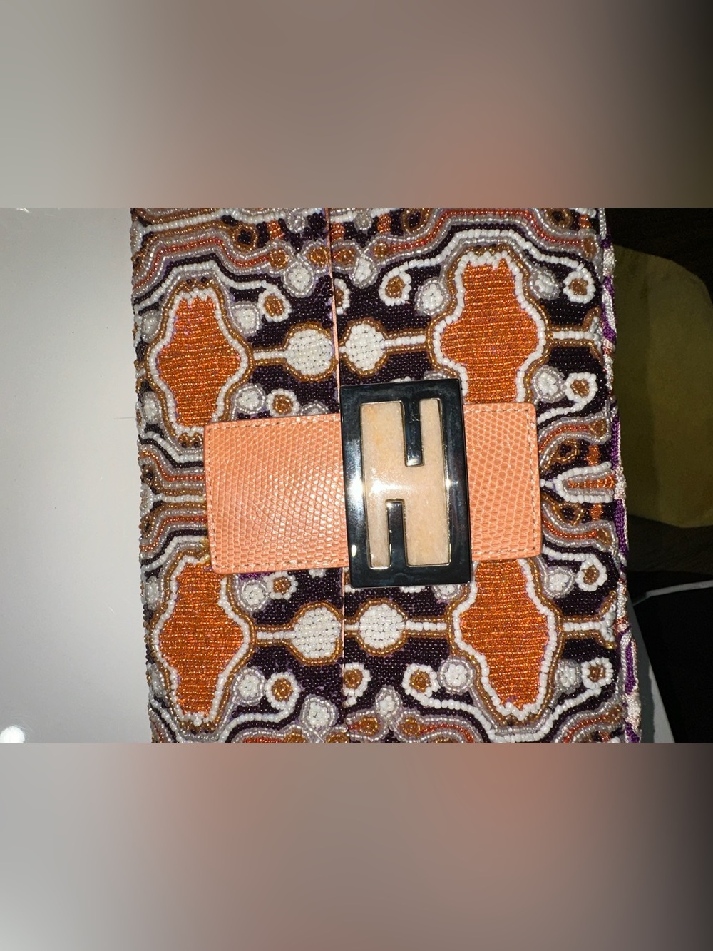 Fendi Multicolor Patterned Shoulder Bag with Orange Strap - Picture 2 of 9